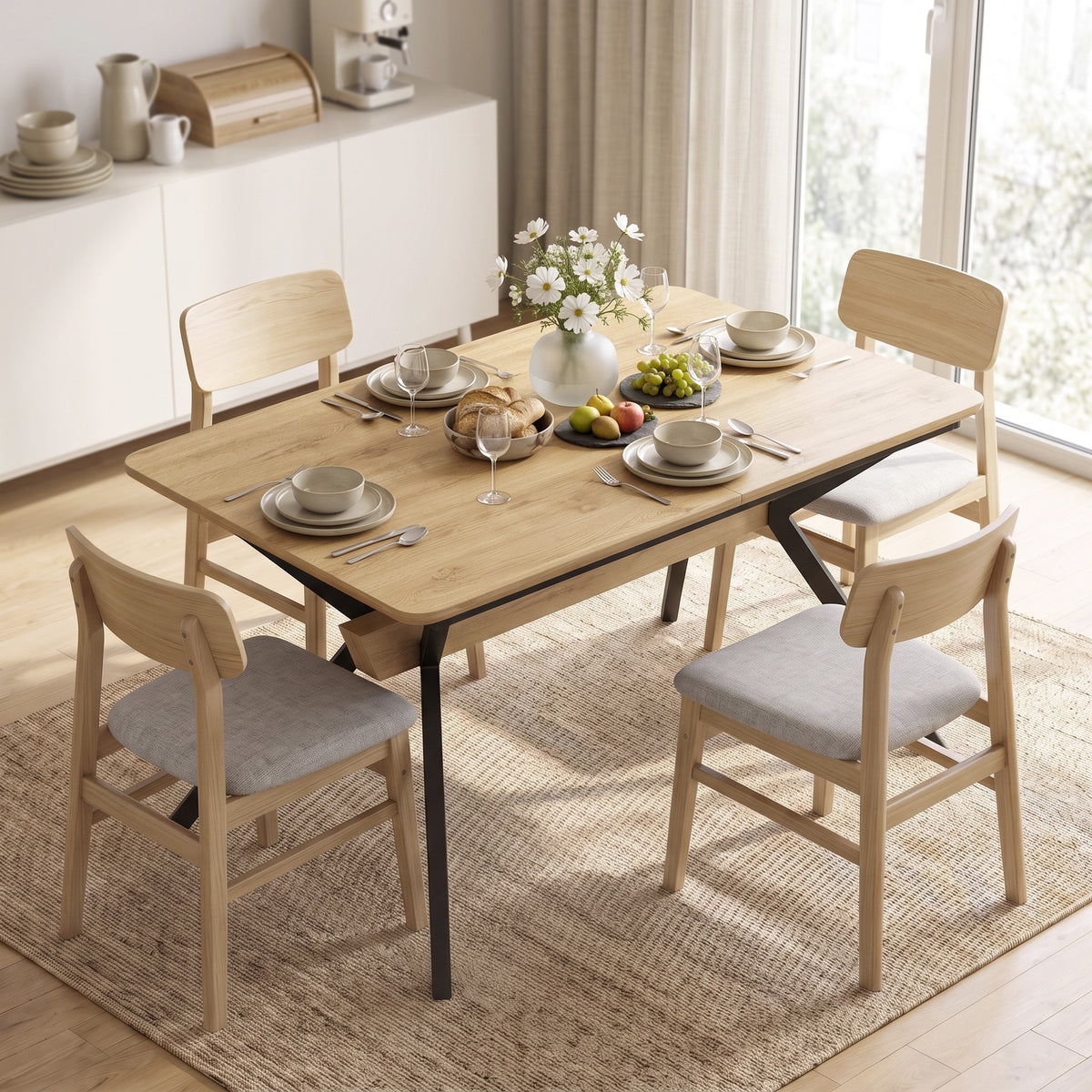 Table à Manger Extensible pour 4 à 6 Personnes, 130-170 cm, Table de Cuisine Rectangulaire, Bords Arrondis, Chêne-8