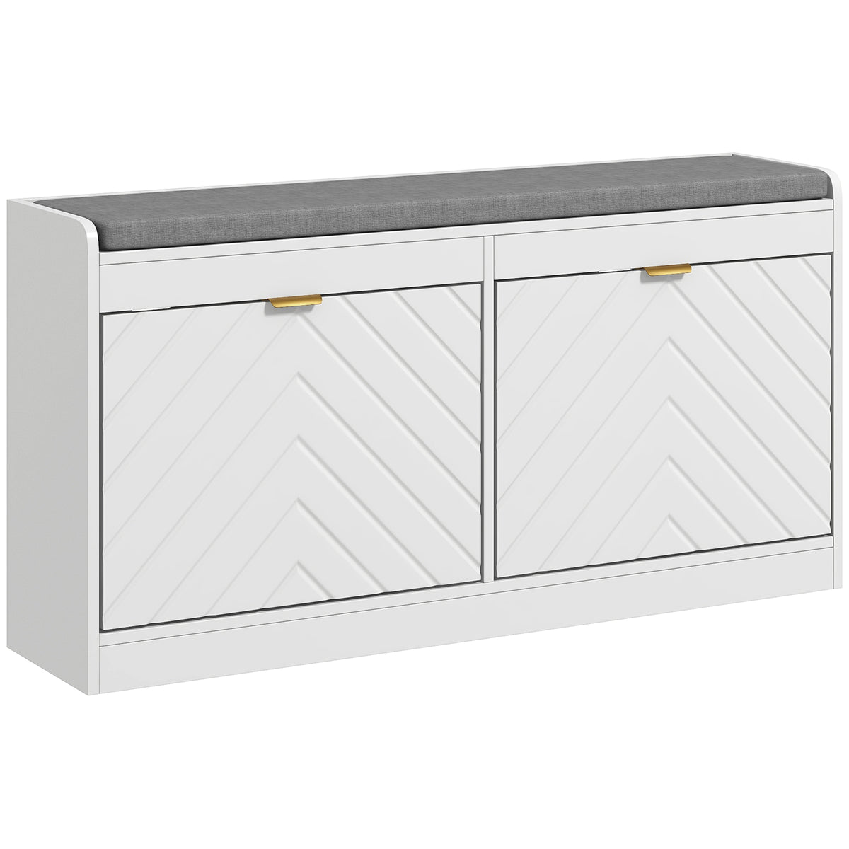 Banc à chaussures, banc de rangement, assise rembourrée, tiroir rabattable, porte avec motif 106 x 24 x 52,5 cm, blanc-0