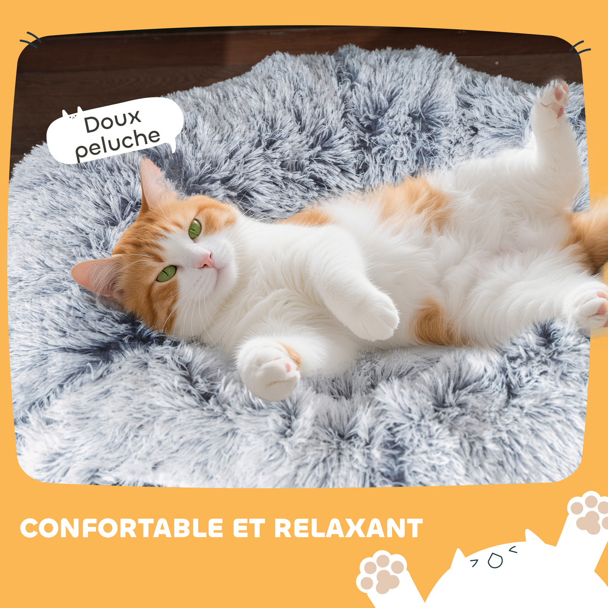 Tunnel pour Chat Intérieur avec Lit de Chat en Forme de Donut, Coussin Circulaire Lavable, 90x80x27cm, Gris Clair-4