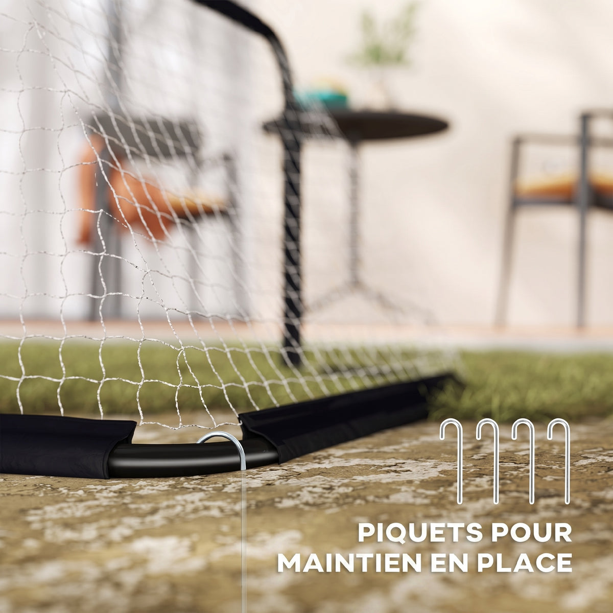Lot de 2 Mini Cages de Football Pliables avec Filet et Piquets d'Ancrage au Sol, Métal Époxy et Oxford, 90x36x60cm, Noir-4