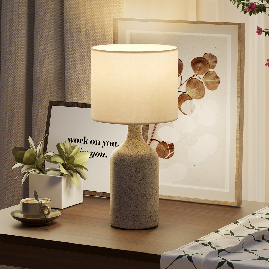 Lampe de Table avec Base en Céramique et Abat-Jour en Lin, Lampe de Chevet Rétro avec Culot E27, Blanc et Sable-9