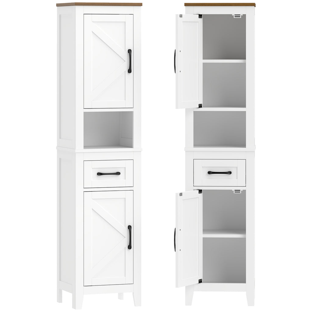 Meuble de salle de bain, meuble de rangement, 2 portes, tiroir, compartiment ouvert et étagères réglables, blanc-0