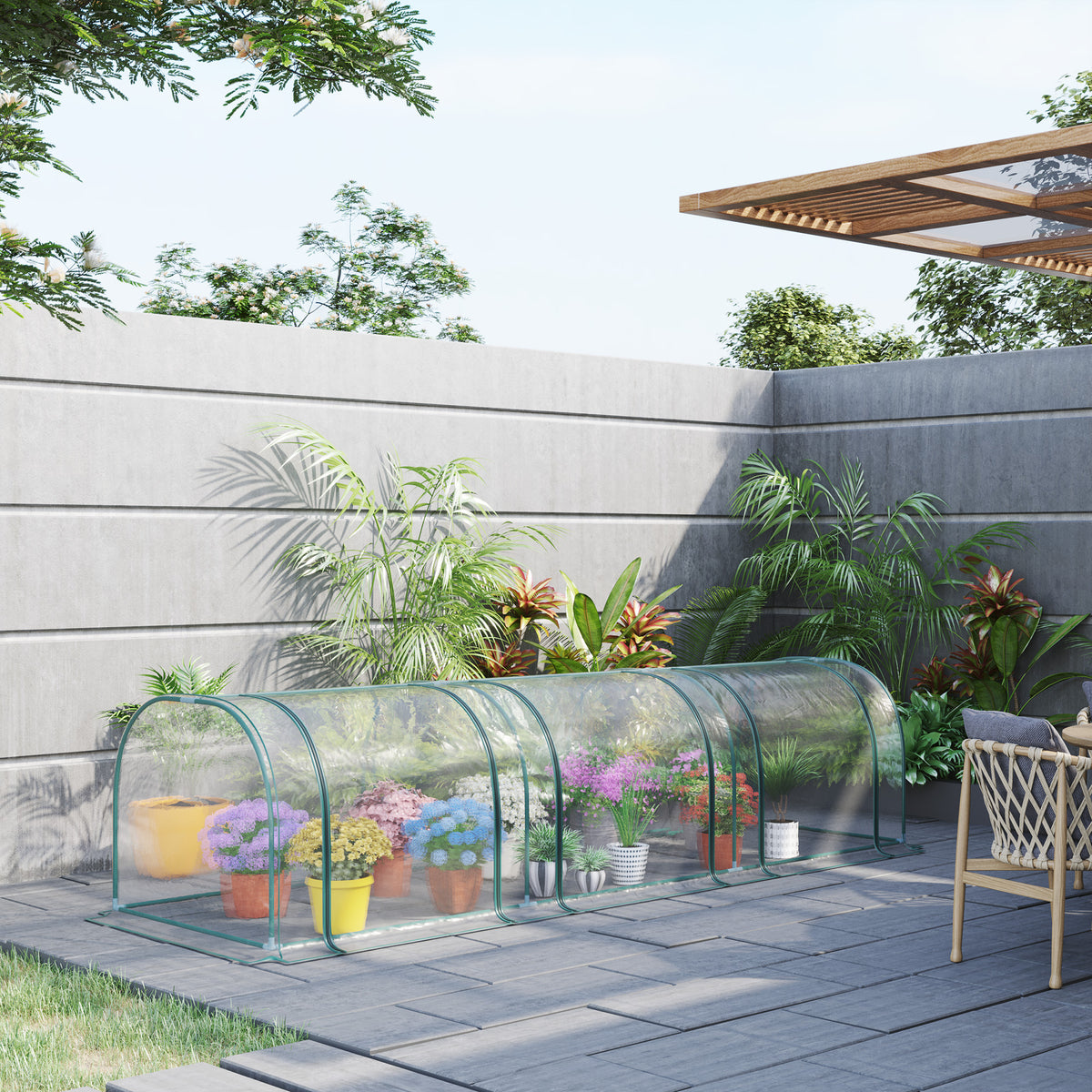 Mini Serre de Jardin, Mini Serre Tunnel, Serre à Tomates 3,5L x 1l x 0,8H m, Acier, PVC Anti-UV, 3 Fenêtres-9