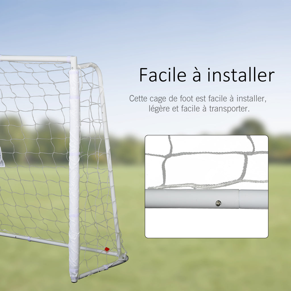 Lot de 2 buts de football - cage de foot - but d'entrainement - châssis métal filet PE - piquets & outil inclus - blanc-6