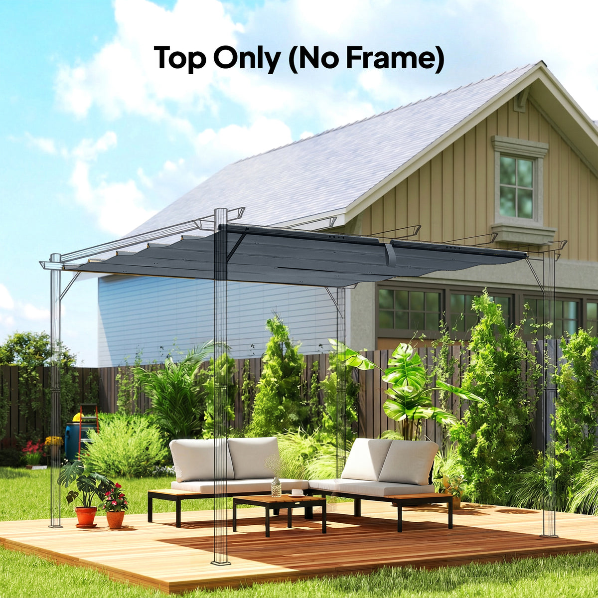 Toile de Toit pour pergola Bâche pour Pergola rétractable de 3 x 3 m, Polyester 180g/m³, Anti-UV 30+, Gris foncé-1