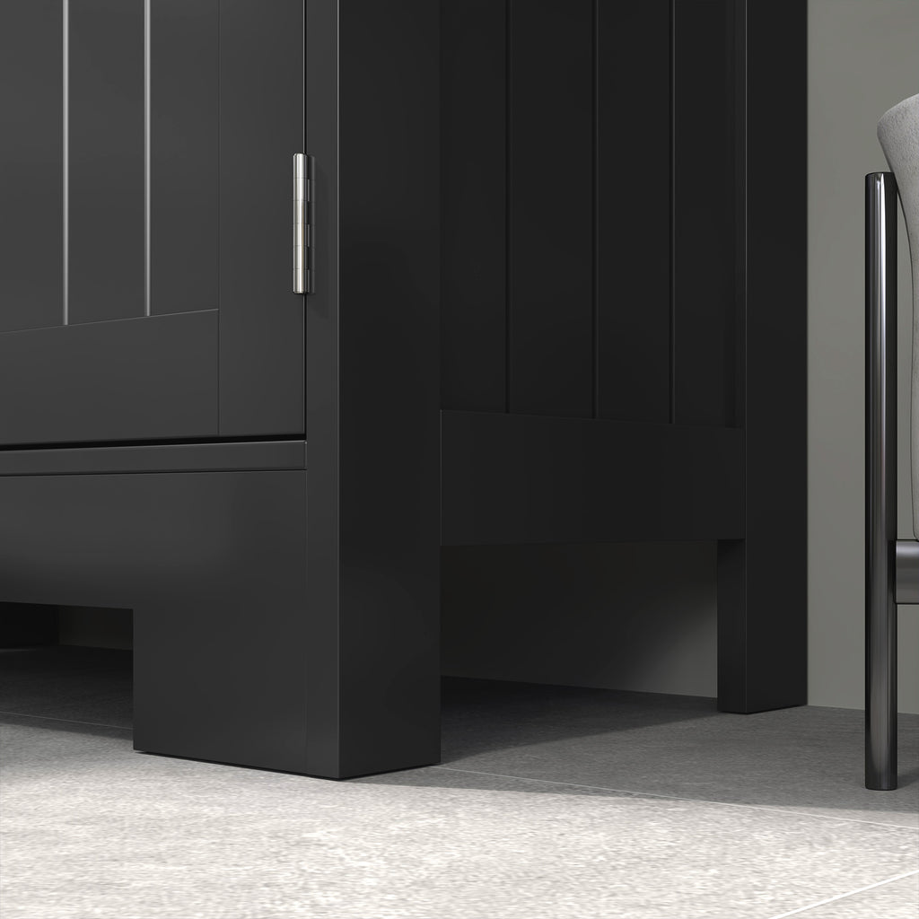 Meuble Bas de Salle de Bain Multi-rangements Grande Niche 2 tiroirs Placard Double Porte avec étagère Noir-8