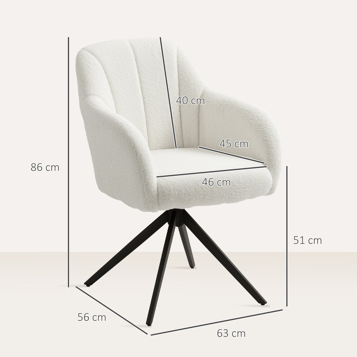 Fauteuil de salon pivotant capitonné grand confort piètement en acier et tissu effet polaire teddy blanc-2
