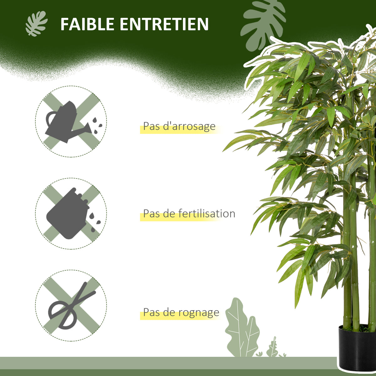 Plante artificielle bambou arbre artificiel 140 cm avec pot, fausse plante vert décoration d'intérieur-5