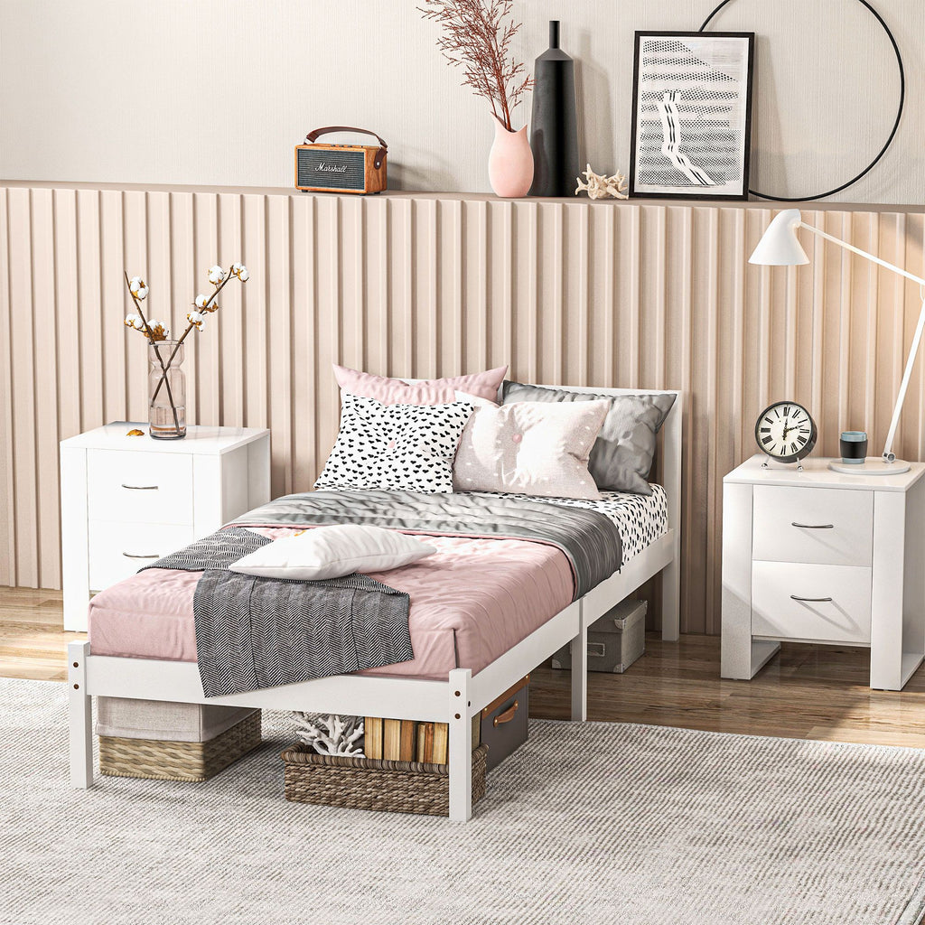 Cadre de lit en bois massif 90x190 cm lit simple avec tête de lit et sommier à lattes solide pour enfants adultes-9