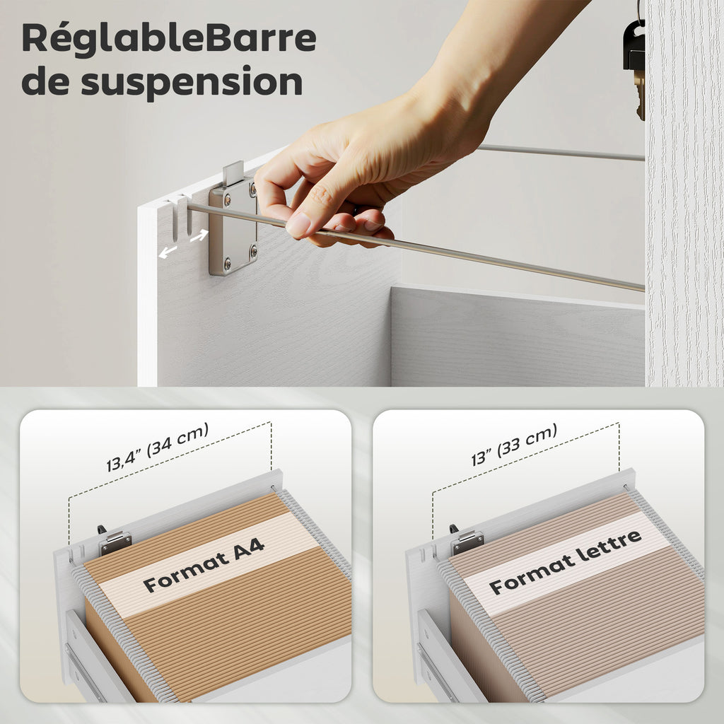 Caisson de Bureau Mobile avec 3 Tiroirs Verrouillables, Caisson de Rangement sur Roulettes, 40 x 40 x 69,5 cm, Blanc-4