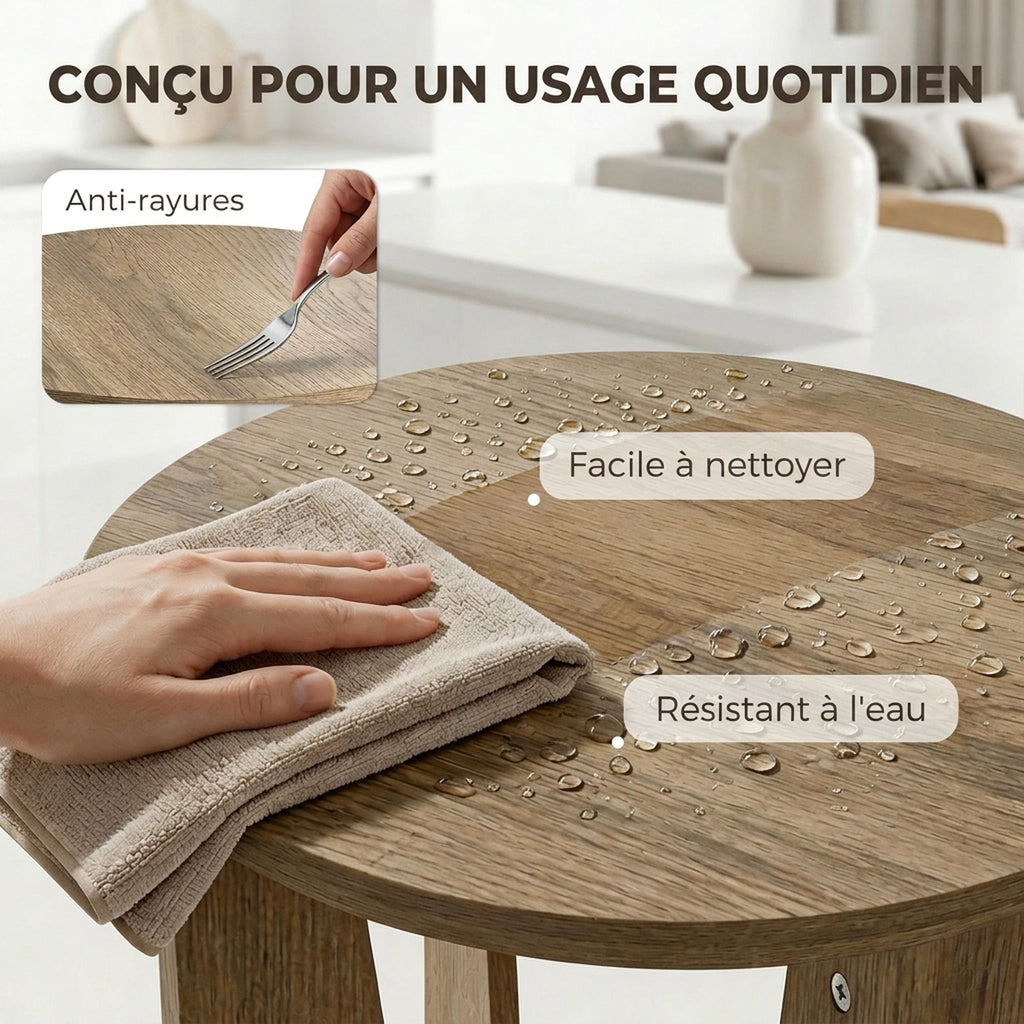 Table d'Appoint Ronde, Table de Salon avec Pieds Incurvés, Style Rustique, pour Salon, Chambre, Effet Bois Café-6