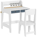 Bureau enfant avec chaise, table enfant et chaise avec 2 tiroirs en tissu et porte-gobelet, 62,8x55,6x73,8cm, blanc-0