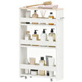 Chariot de rangement à 3 niveaux chariot de stockage étagère sur roulettes pour cuisine étroite salle de bain buanderie bureau avec poignée - 48 x 15 x 80 cm blanc-0