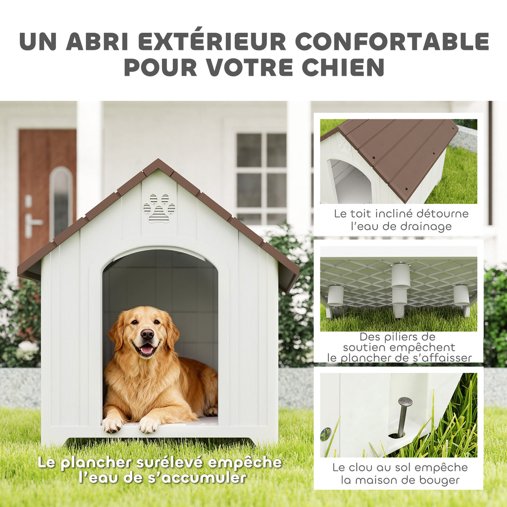 Niche pour chien extérieur, maison chien en polypropylène imperméable ventilé plancher surélevé 88x79x89cm gris clair-3