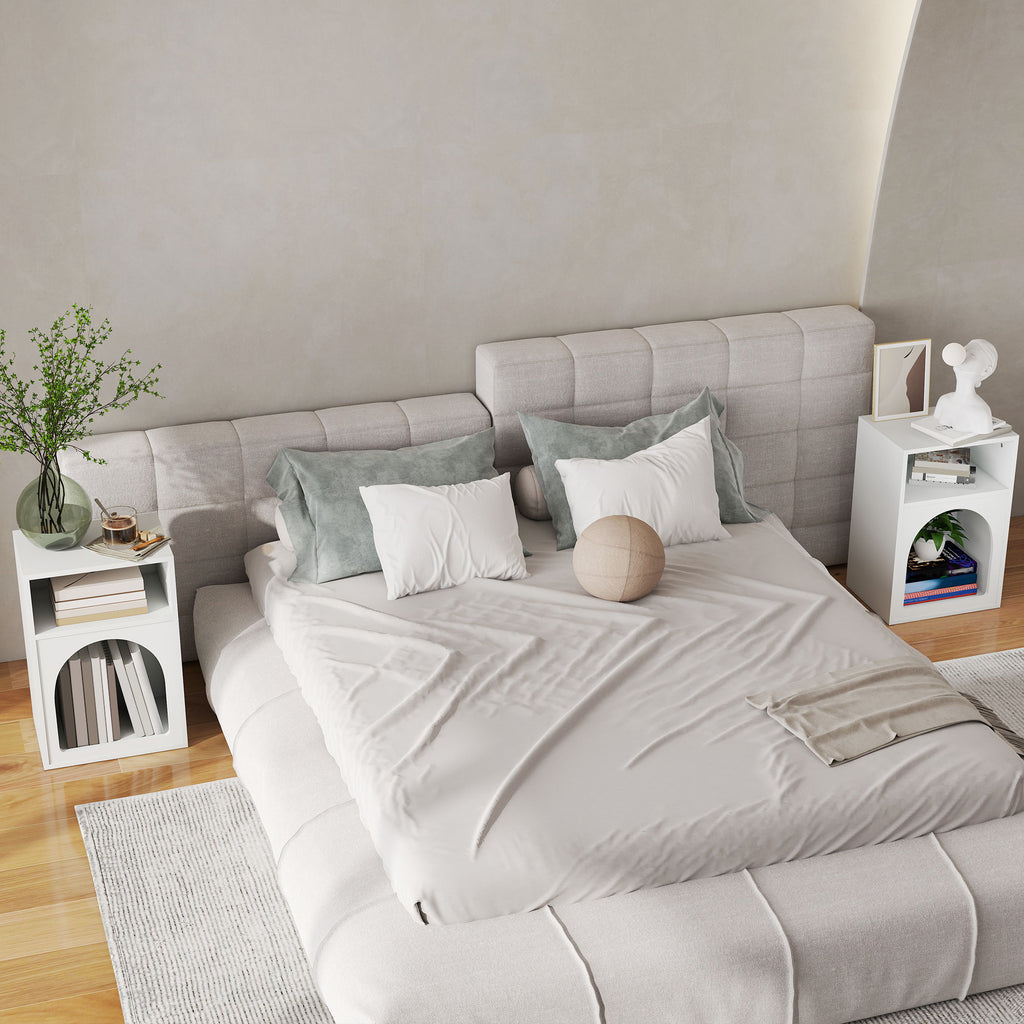 Lot de 2 tables de chevet, table de nuit avec compartiments ouverts, design arqué, 40 x 30 x 60 cm, blanc-8