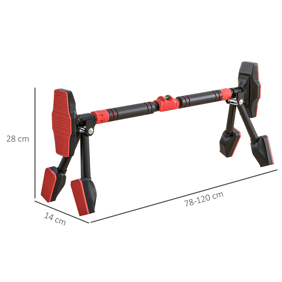 Barre de traction réglable de 78 à 120 cm, barre de porte niveau intégré, structure triangulaire, jusqu'à 225 kg, noir-2