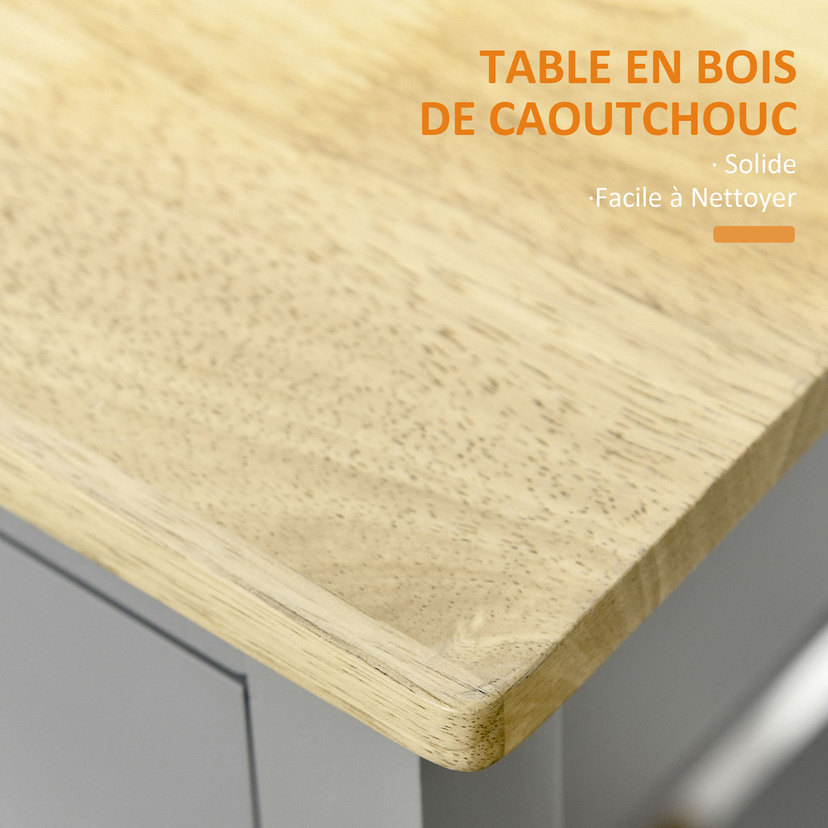 Desserte de service chariot de cuisine à roulettes avec plan de travail en bois hévéa - 2 étagères, 1 tiroir et-5