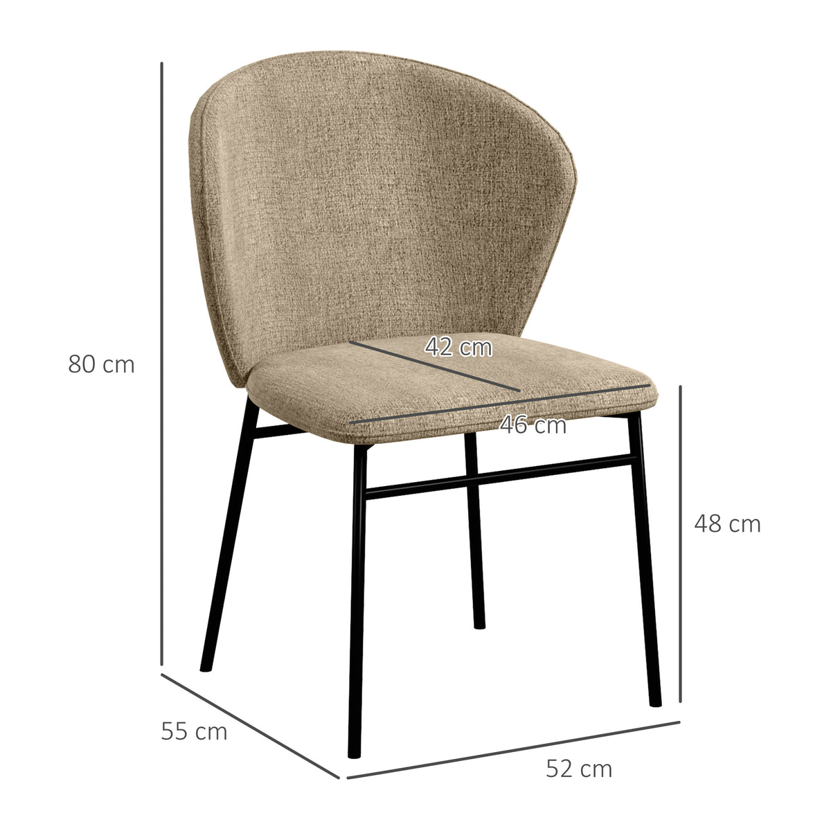 Lot de 2 chaises de salle à manger assise rembourrée en tissu aspect lin pieds en acier stable design moderne marron clair-2