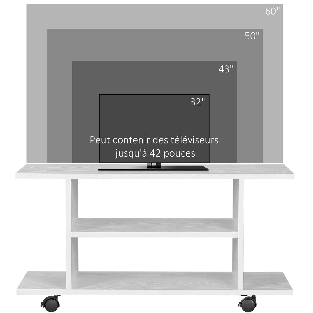 Meuble TV avec Roulettes 80 cm, Meuble Télé pour Téléviseur jusqu'à 42 Pouces avec Étagères Ouvertes, Style Moderne, Banc TV pour Salon, Chambre, Blanc-7