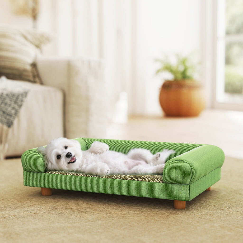 Canapé pour chien chat lit pour chien surélevé, assise de tapis frais, accoudoirs, en velours doux 63 x 41 x 17 cm, vert-7
