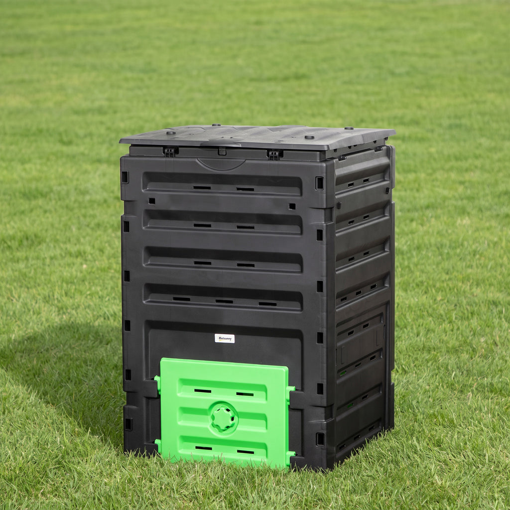 Composteur de jardin 450 L, bac composteur pour jardin, 80 aérations et 2 portes coulissantes, 69 x 71 x 103 cm, noir-1