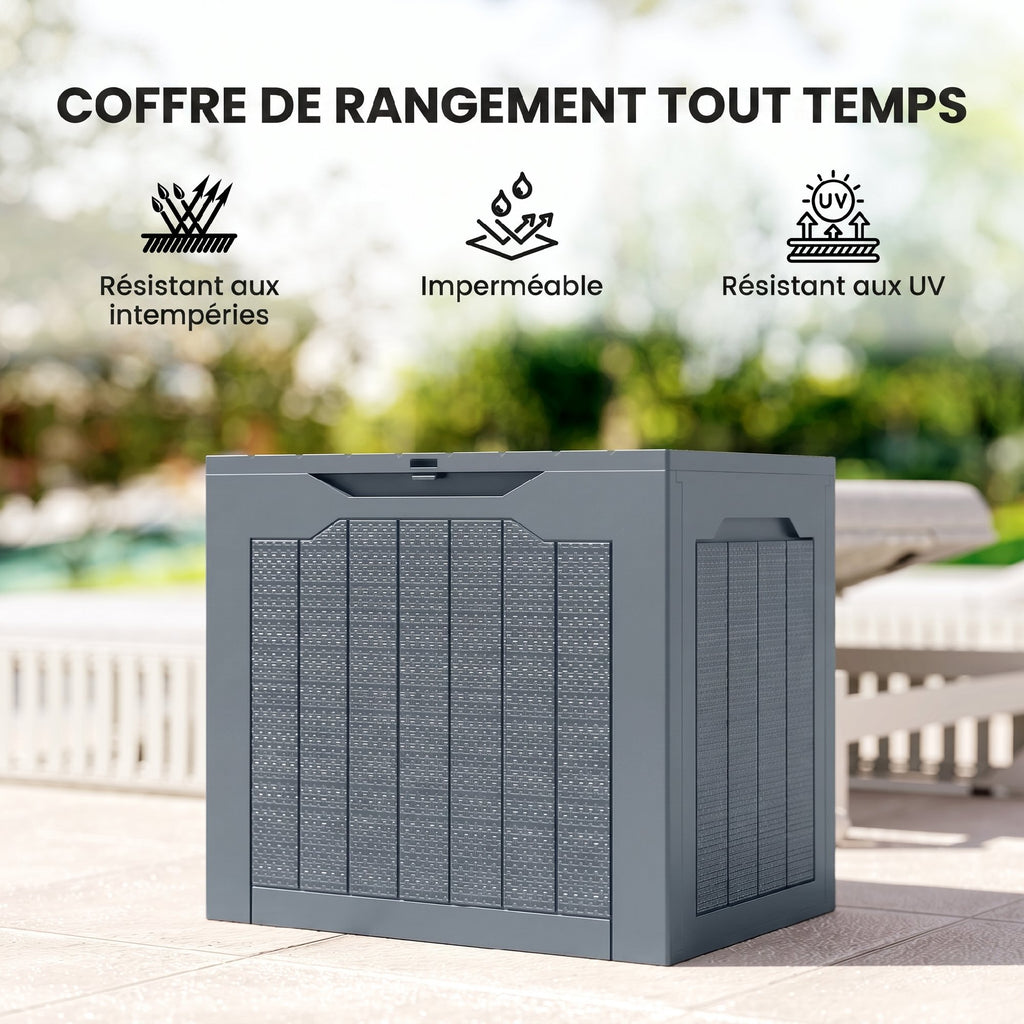 Coffre de Rangement Extérieur 97L avec Poignées Encastrées, Malle de Rangement Extérieur Étanche, 56x41x50cm, Gris Clair-6