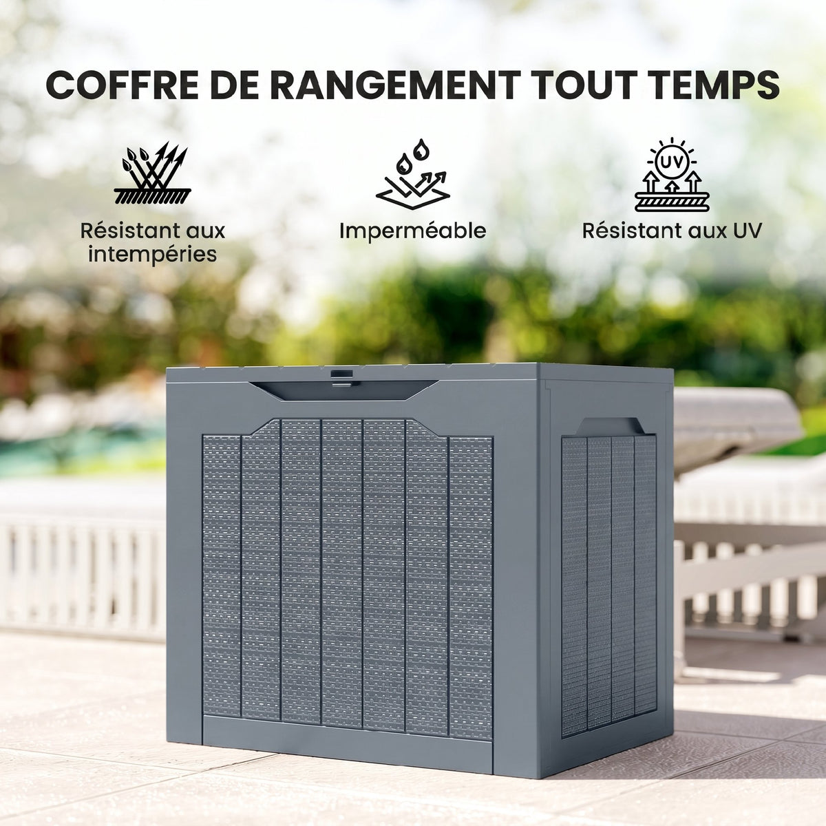 Coffre de Rangement Extérieur 97L avec Poignées Encastrées, Malle de Rangement Extérieur Étanche, 56x41x50cm, Gris Clair-6