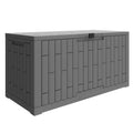 Coffre de Rangement Extérieur 379 L Verrouillable avec Vérin à Gaz, Aspect Bois, 122,5x56x62cm, Gris-0