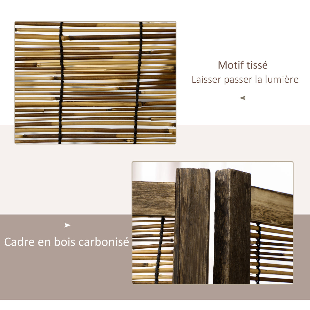 Paravent en bois séparateur de pièce closion de séparation pliable 4 panneaux 160 x 170 cm - naturel-3