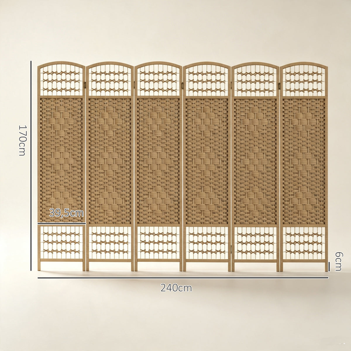 Paravent intérieur en bois séparateur de pièce cloison pliable 6 panneaux 240 x 170 cm bois naturel-2