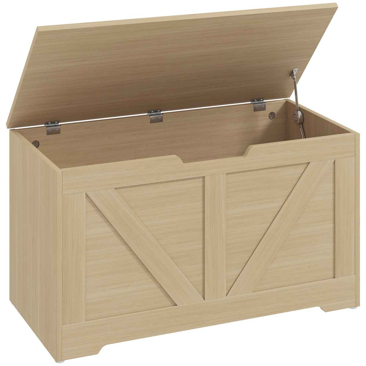 Coffre de rangement, banc de rangement avec couvercle rabattable et charnières de sécurité, 80 x 40 x 45 cm, bois naturel-0