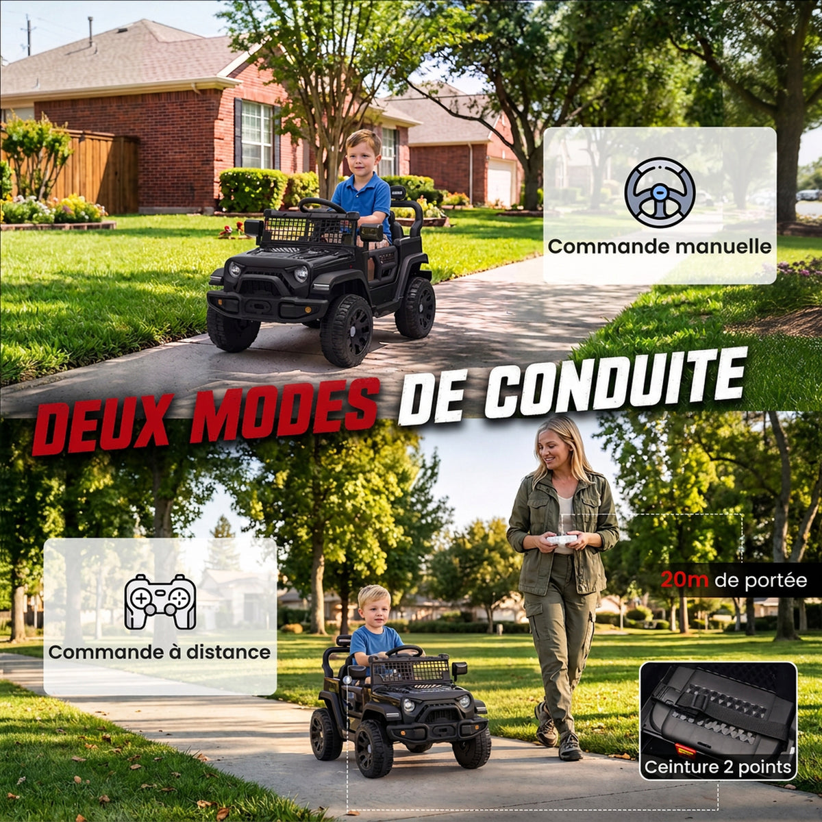 Voiture Électrique Enfants 12V, Buggy Électrique Enfants, 2-4 km/h, 2 Moteurs, Télécommande, Batterie Lithium, Noir-5