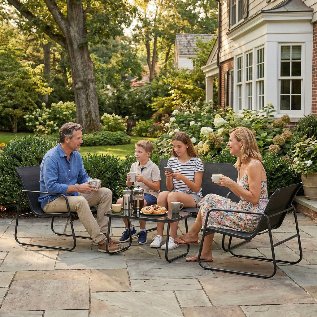 Salon de jardin 4 pièces avec canapé, fauteuils et table basse, gris foncé et noir-7