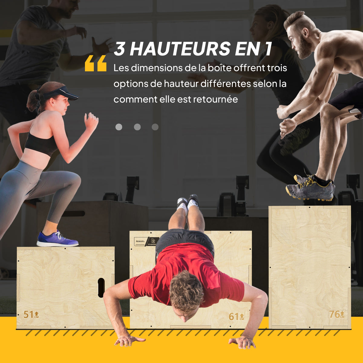 Box jump pliométrie 3 en 1 - saut musculation fitness 61x51x76cm bois-3