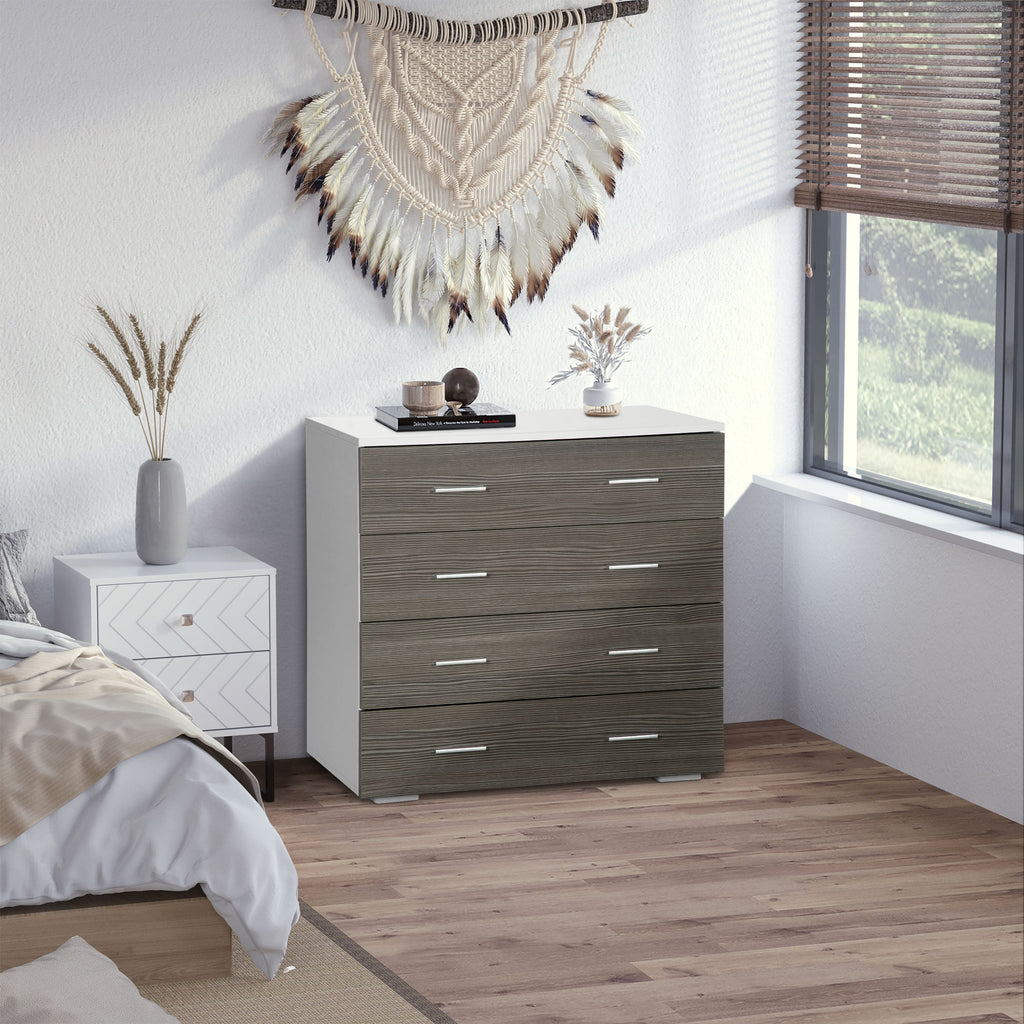 Commode meuble de rangement style contemporain 4 tiroirs 76 x 35 x 72 cm blanc et gris-1