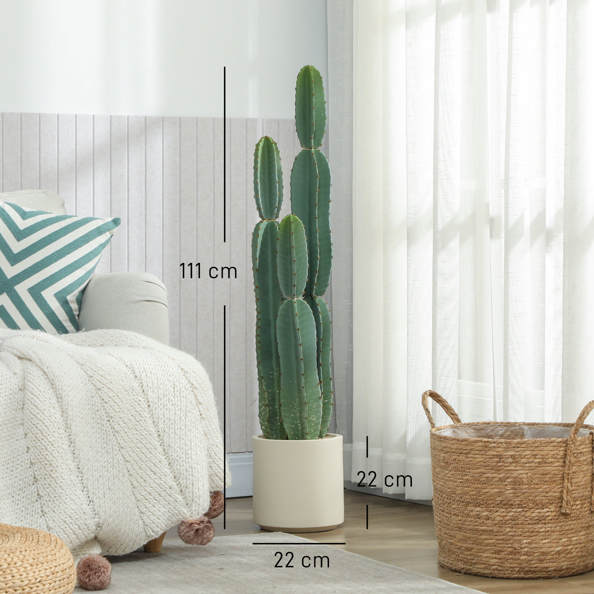 Cactus Artificiel 111 cm, Grand Réalisme, Plante Artificielle en Pot, sans Entretien, pour Maison et Bureau, Vert-2