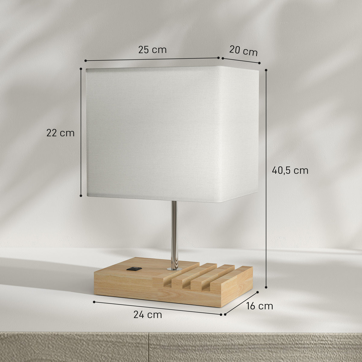 Lampe de chevet avec USB A+C, lampe de table moderne, 3 supports pour téléphone, ampoules non incluses, blanc-2