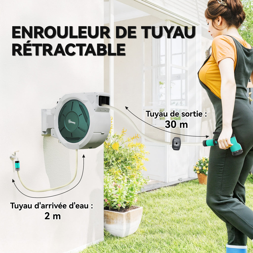 Enrouleur Tuyau Arrosage Mural 30 m x Ø 15 mm Dévidoir Automatique de Tuyaux d'Eau Rétractable Automatique gris-3