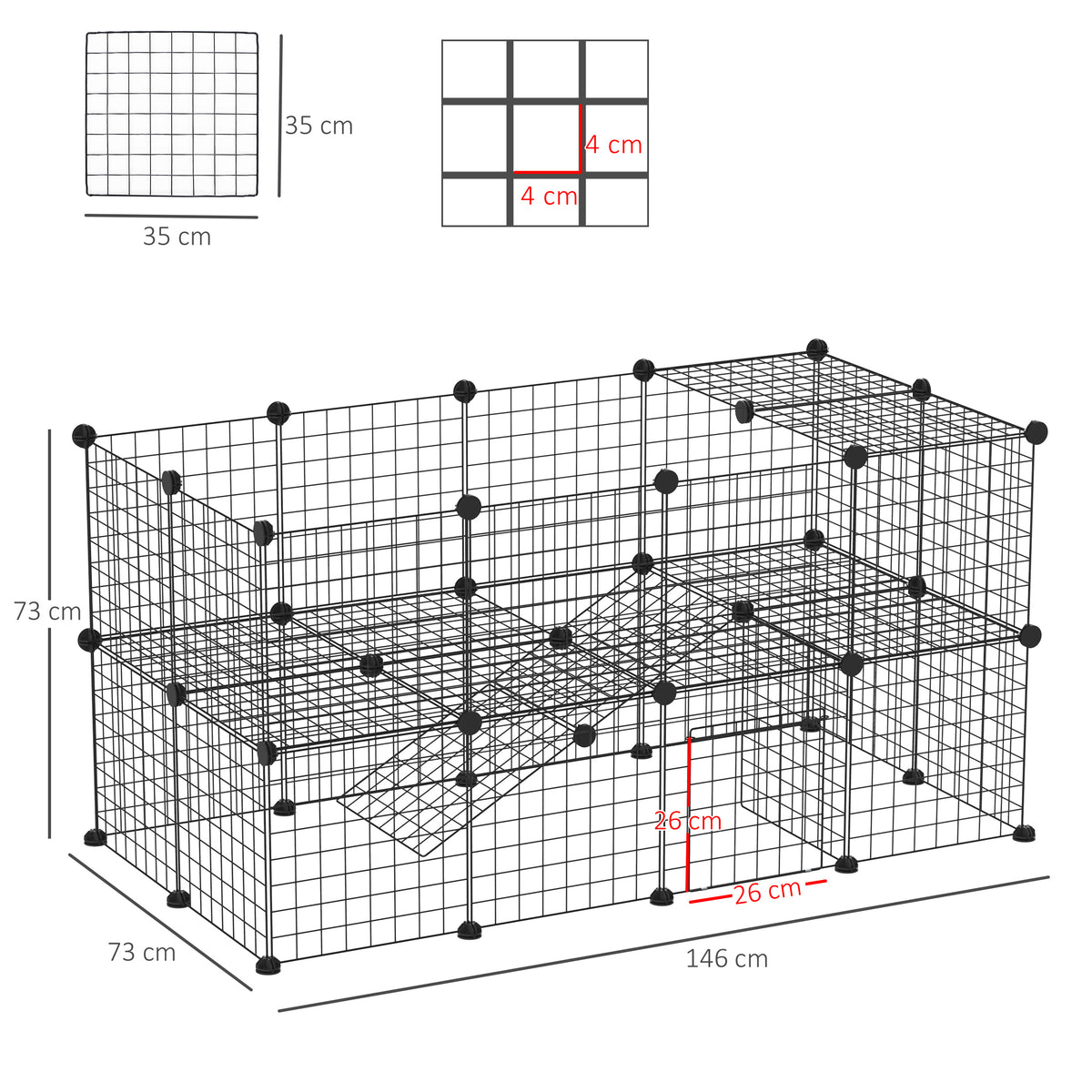 Cage parc clôture pour animaux domestiques enclos pour petits animaux modulable 2 niveaux 72 panneaux bords arrondis-2