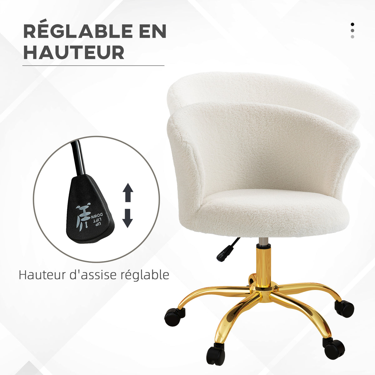 Chaise de bureau fauteuil de bureau ergonomique réglable en hauteur siège confortable pivotante piètement acier blanc-3