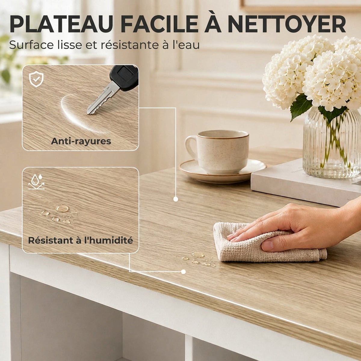 Table Basse Rectangulaire, Table de Salon Moderne avec 4 Compartiments Ouverts, 110 x 55 x 45,5 cm, Chêne et Blanc-5