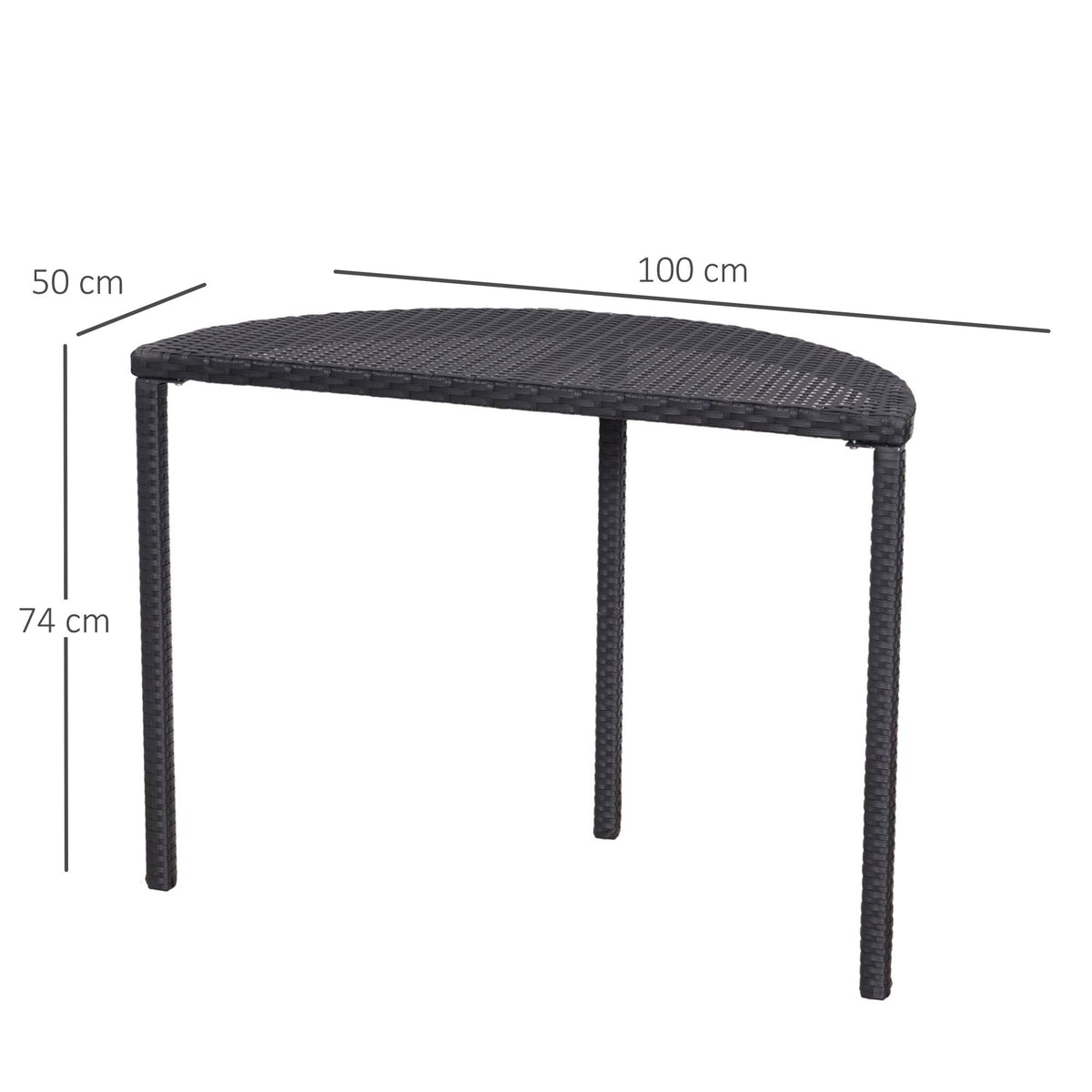 Table de jardin demi cercle - table de balcon demi lune - 100L x 50l x 74H cm résine tressée 4 fils imitation-2