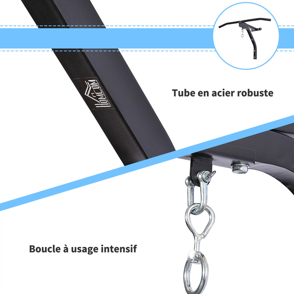 Support sac de boxe fixation sac de frappe barre de traction intégrée charge max. 130 Kg acier noir-3