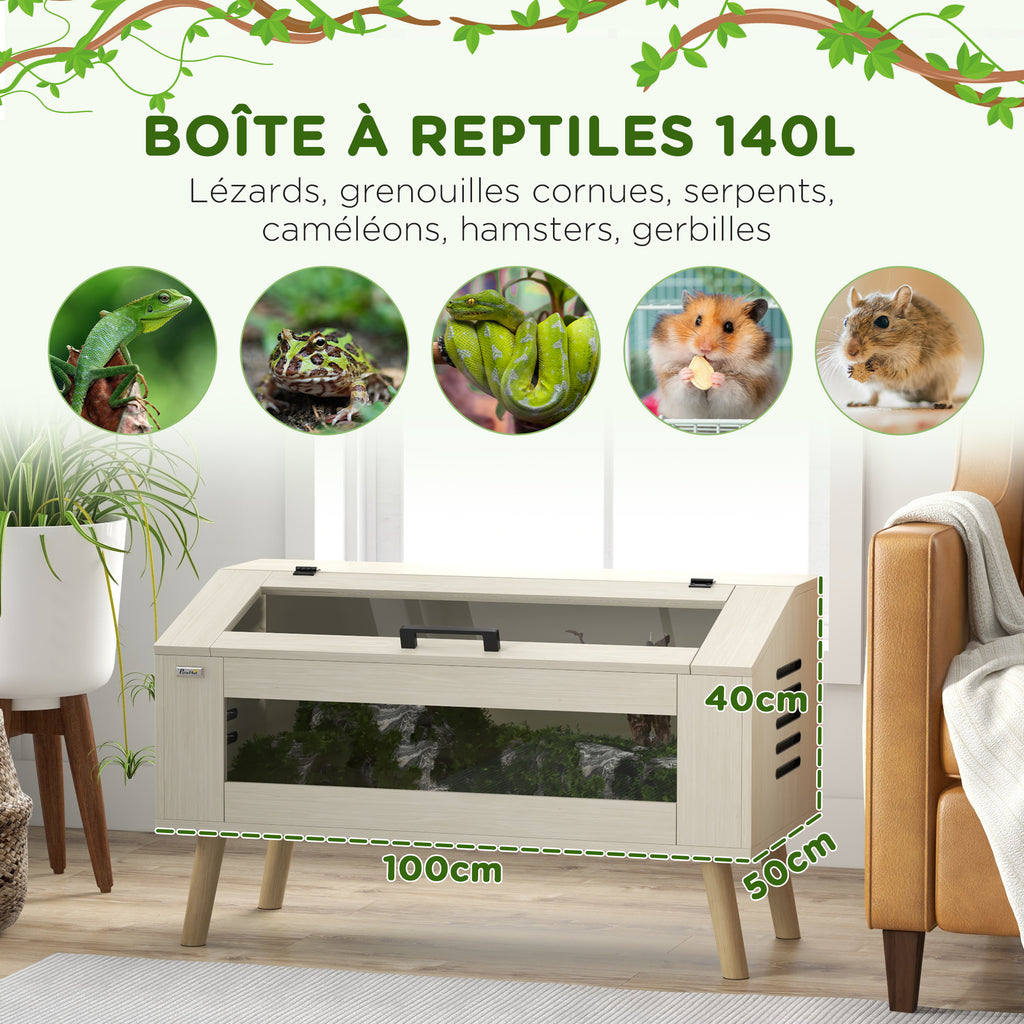 Terrarium pour reptiles, vivarium pour serpents 140L avec fenêtres en verre trempé, couvercle, 100 x 50 x 60 cm-3