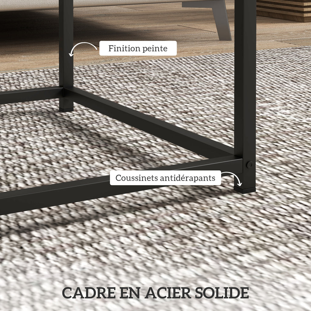 Lot de 2 tables gigognes tables basses carrées tables de salon cadre en acier et plateaux en bois gris-6