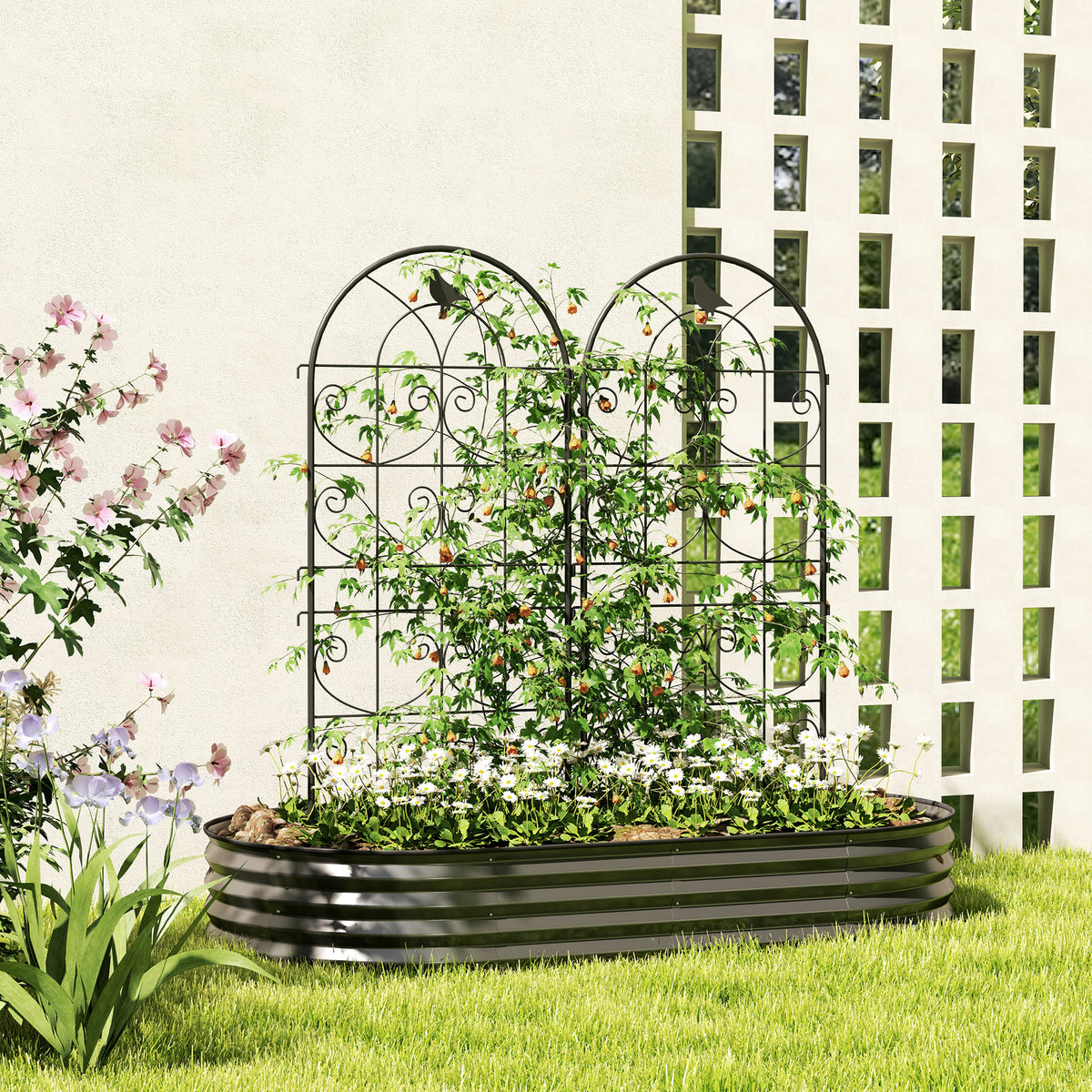 Support pour plantes grimpantes avec oiseaux lot de 2 treillis de jardin pour légume vigne fleur métal 50 x 120 cm noir-1