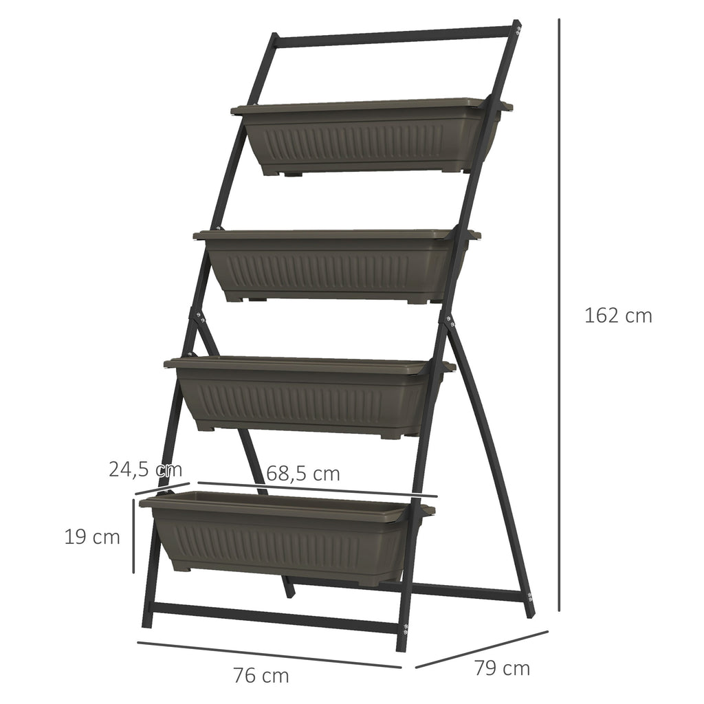 Étagère à Fleurs en Acier 4 Niveaux, Support de Plantes Vertical avec 4 Bacs et Trous de Drainage, 76x79x162cm, Marron-2
