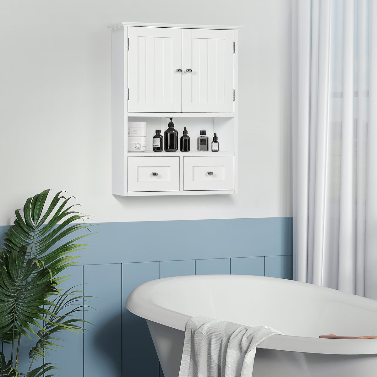 Armoire murale de salle de bain, armoire de toilette, avec portes, étagère, 2 tiroirs, 50,8l x 17,8P x 66H cm, blanc-6
