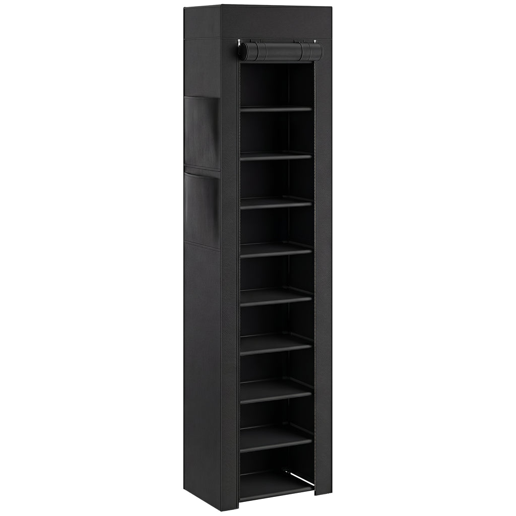 Étagère à Chaussures 20 Paires 10 Niveaux, Range-Chaussures en Métal avec Housse Anti-Poussière, Noir-0