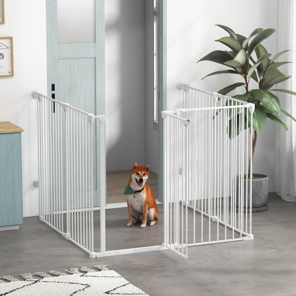 Barrière de sécurité parc enclos chien pliable modulable 6 panneaux avec porte hauteur 100 cm blanc-1